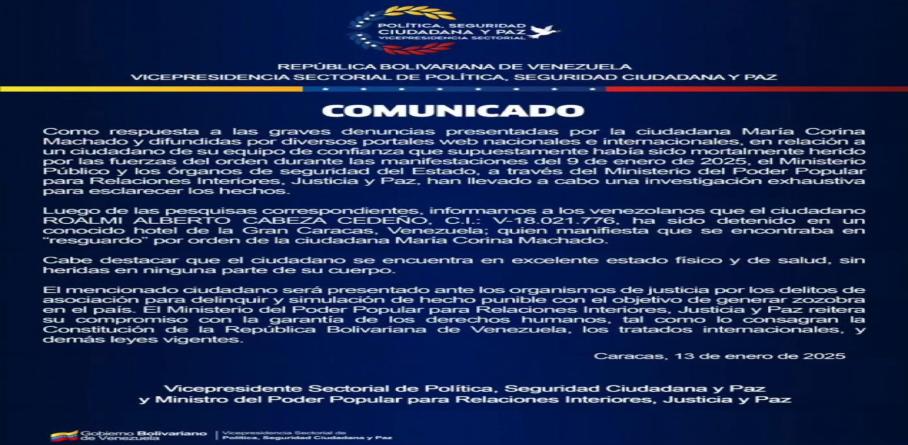 DETENIDO CIUDADANO DE CONFIANZA DE LA LÍDER OPOSITORA  LA CIUDAD CAPITAL