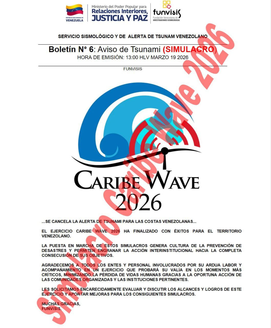 Imagen de VENEZUELA  PARTICIPARÁ EN EL SIMULACRO INTERNACIONAL CARIBE WAVE 2026