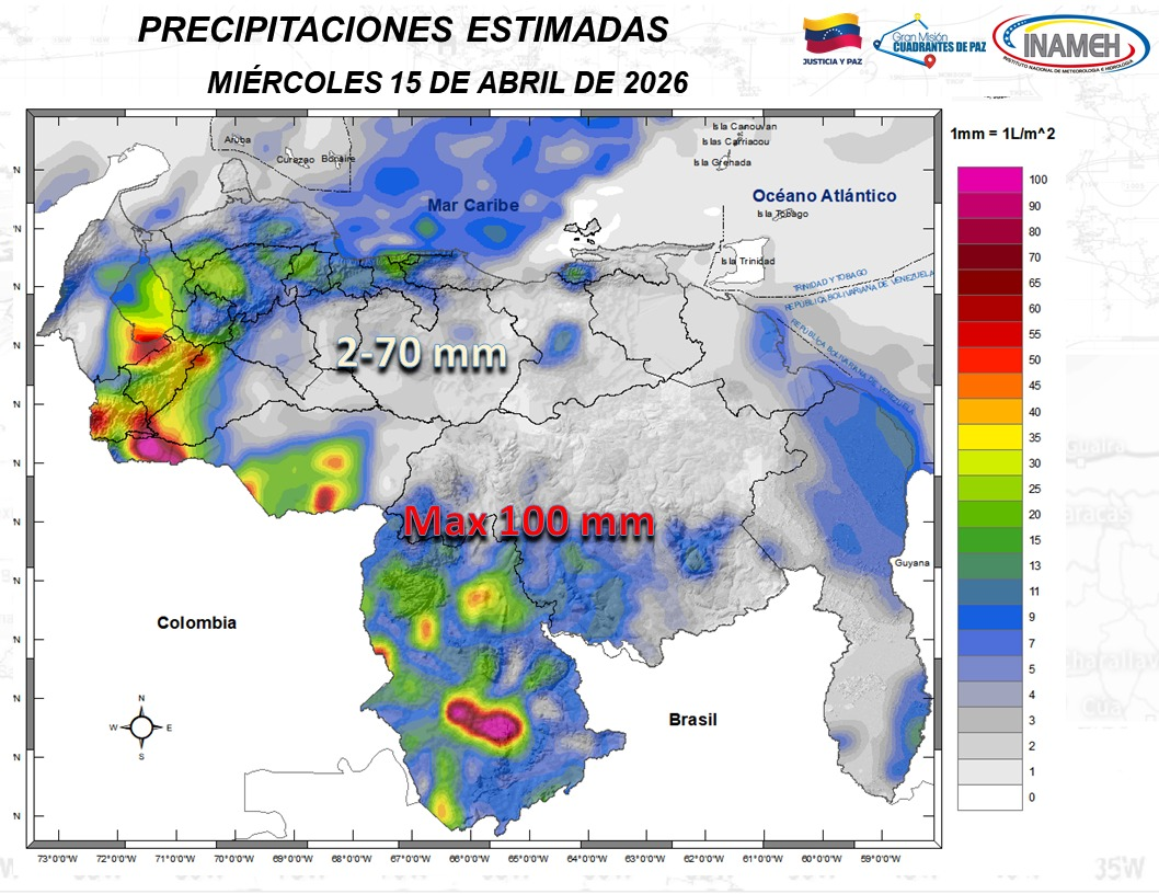 INAMEH REPORTA LLUVIAS DE INTENSIDAD VARIABLE EN GRAN PARTE DE VENEZUELA