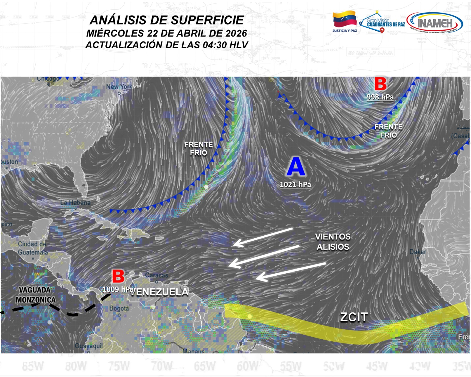 INAMEH INDICA NUBOSIDAD PARCIAL CON PRECIPITACIONES EN GRAN PARTE DEL TERRITORIO.