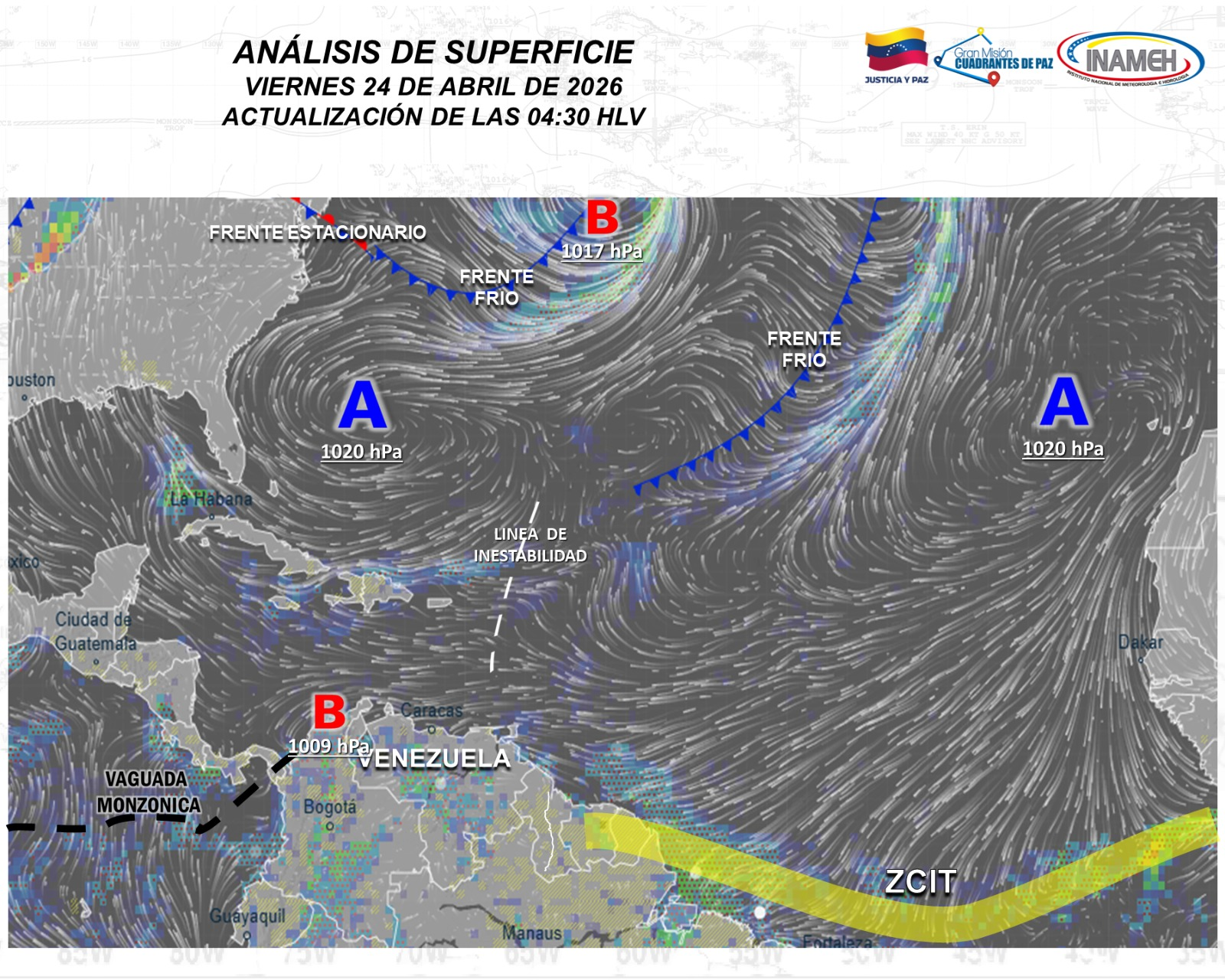 INAMEH INDICA QUE SE ESPERAN PRECIPITACIONES VARIABLES EN GRAN PARTE DEL PAÍS
