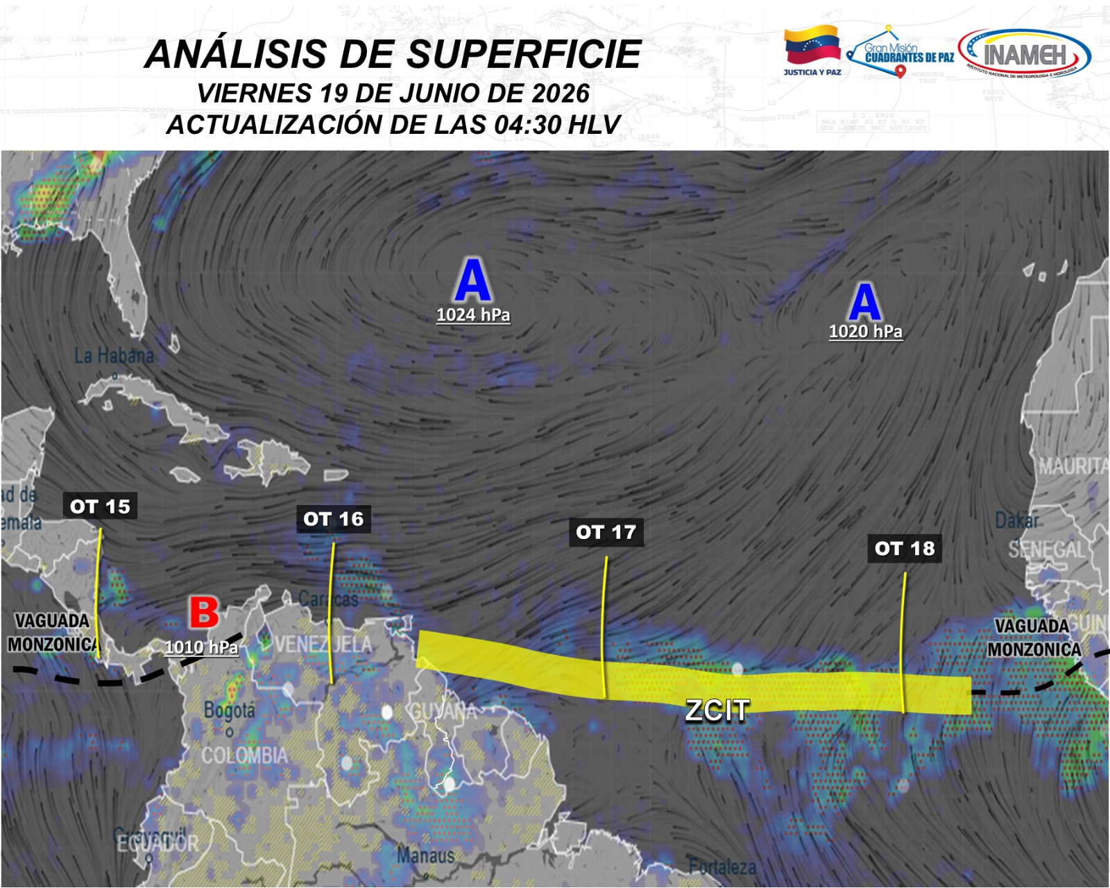 INAMEH MANTIENE MONITOREO CONSTANTE DE LA ONDA TROPICAL N° 16 ANTE INCREMENTO DE NUBOSIDAD Y LLUVIAS EN EL PAÍS