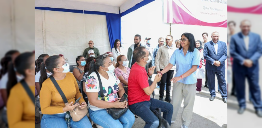 PRESIDENTA (E) DELCY RODRÍGUEZ SUPERVISA HOSPITAL DE CAMPAÑA DE QATAR EN LA SEDE DE LA UNES